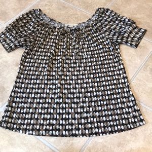 Scoop neck black/brown/cream short sleeve top